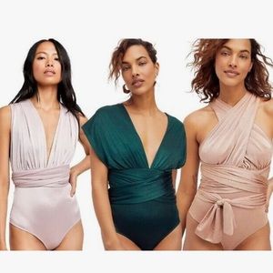 Free People Intimately 100 Ways Green Velvet Tie Thong Bodysuit XS